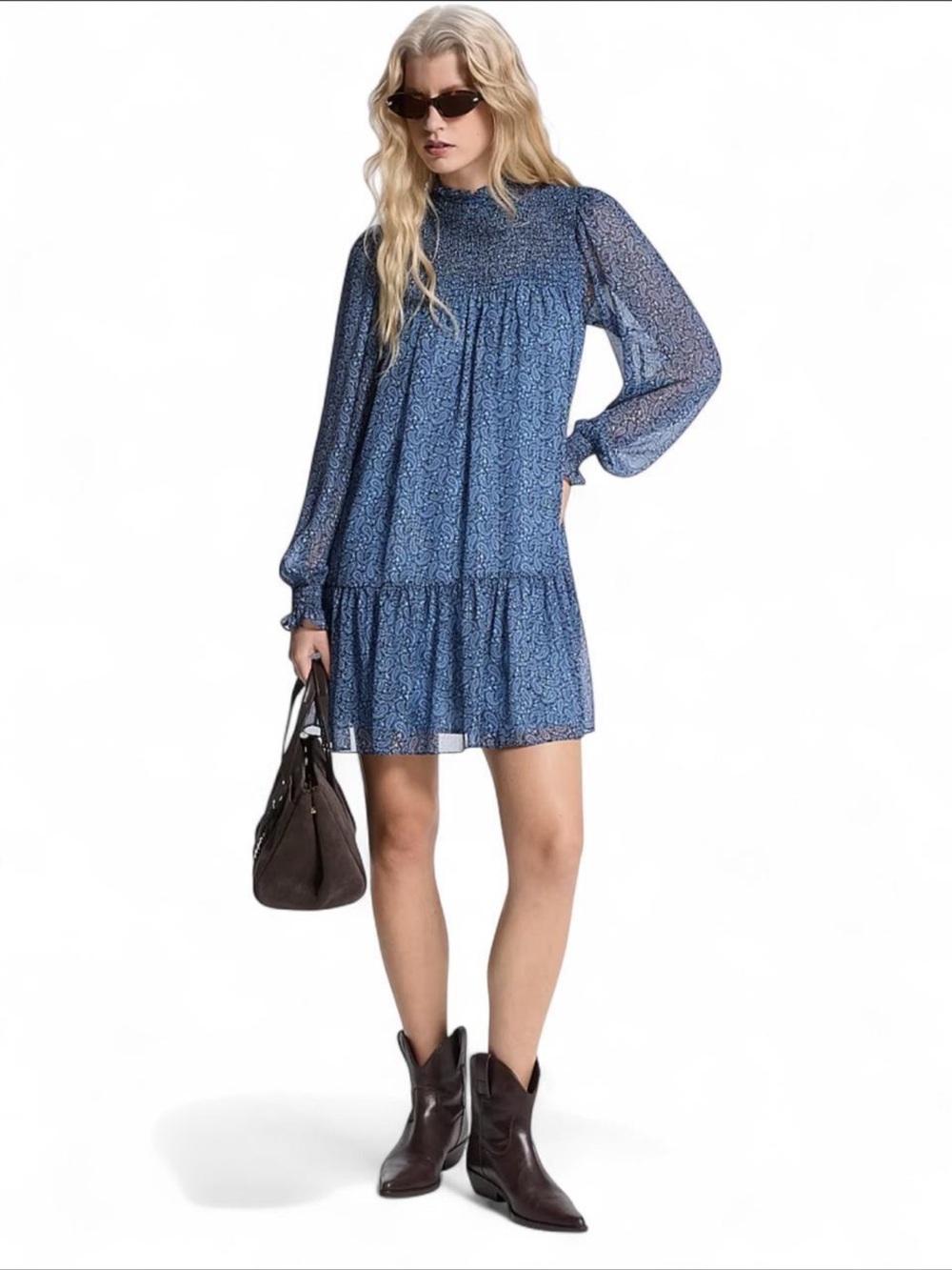 Michael Kors Metallic Paisley Print Georgette Dress